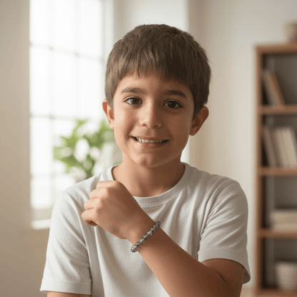 Bracelet taille enfants améthyste rubanée Brésil A (boules 7 - 8mm) - La Boite à Cailloux