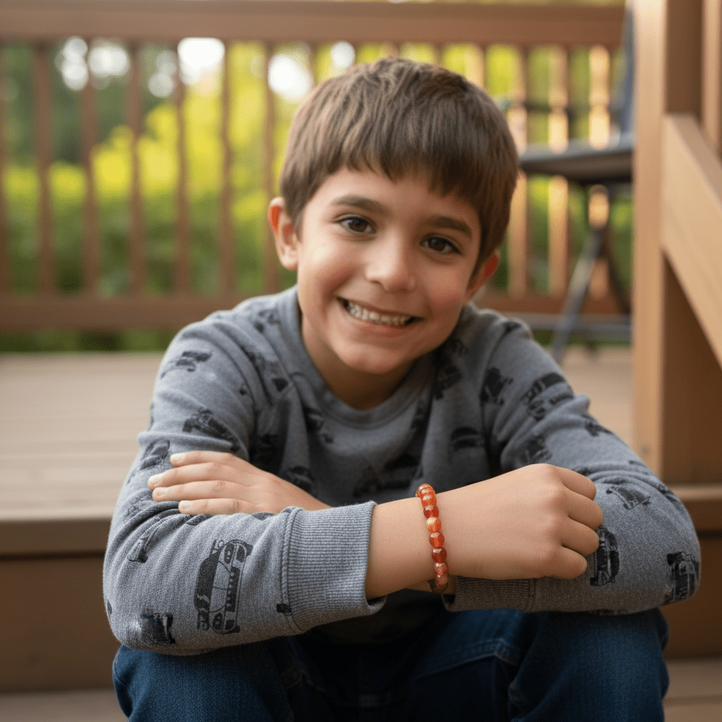 Bracelet taille enfants cornaline naturelle Brésil A (boules 5 - 6mm) - La Boite à Cailloux