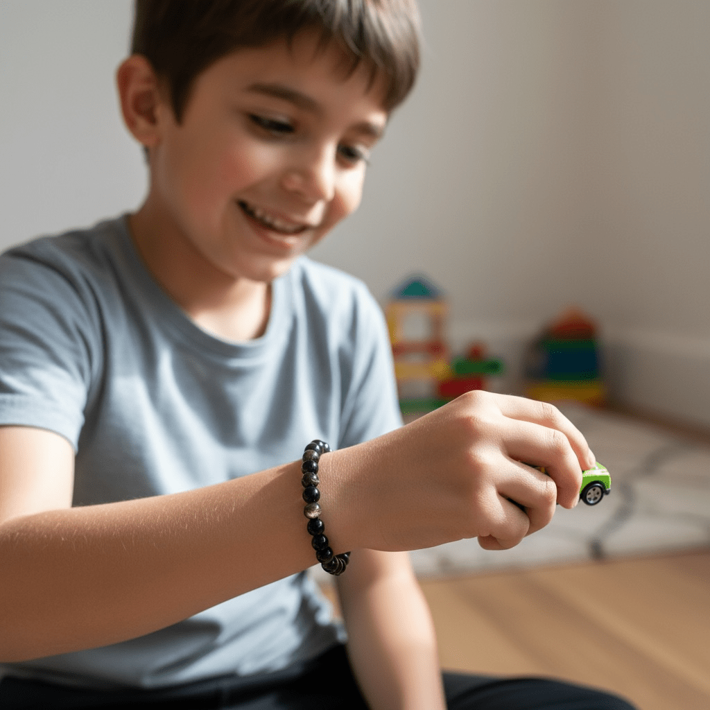 Bracelet taille enfants obsidienne dorée A (boules 5 - 6mm) - La Boite à Cailloux