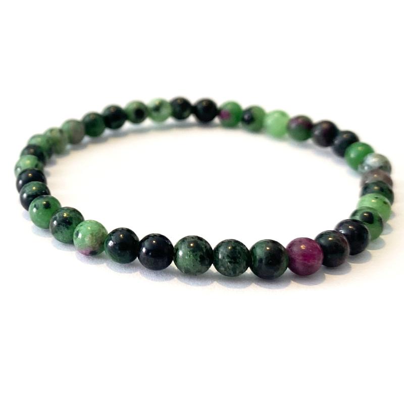 Bracelet taille enfants rubis sur zoisite (boules 3 - 4mm) - La Boite à Cailloux