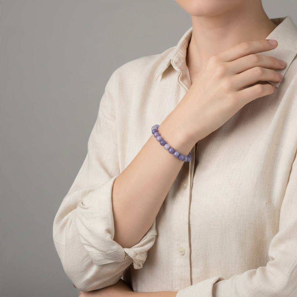 Bracelet tanzanite bleue A (boules 5-6mm) - La Boite à Cailloux