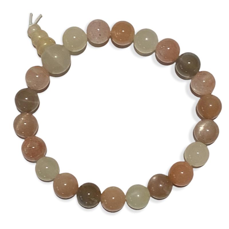 Bracelet tibétain pierre de lune multicolore Inde A (boules 7 - 8mm) - La Boite à Cailloux