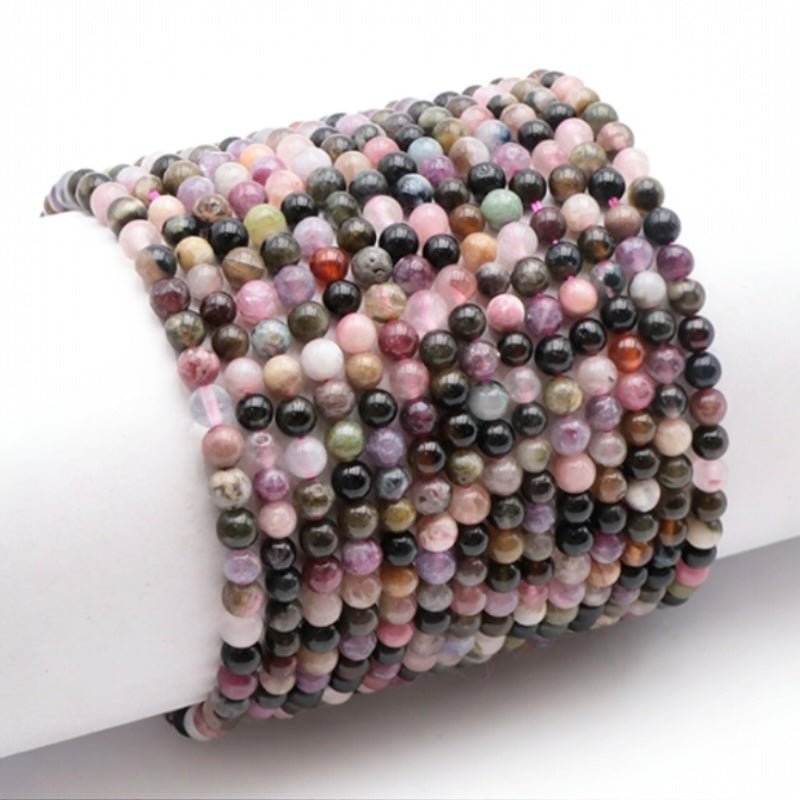 Bracelet tourmaline multicolore Brésil A (boules 3 - 4mm) - La Boite à Cailloux