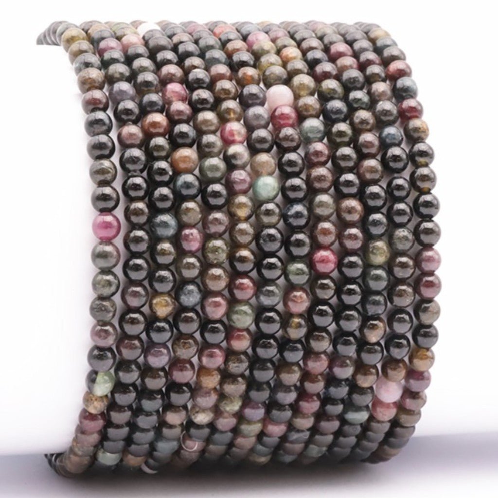 Bracelet tourmaline multicolore Brésil A (boules 3-4mm) - La Boite à Cailloux