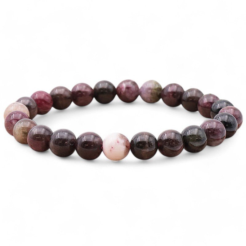 Bracelet tourmaline multicolore Brésil A (boules 7 - 8mm) - La Boite à Cailloux