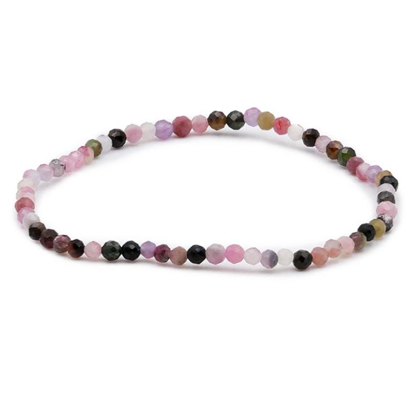 Bracelet tourmaline multicolore Brésil A (perles facettées 3 - 4mm) - La Boite à Cailloux