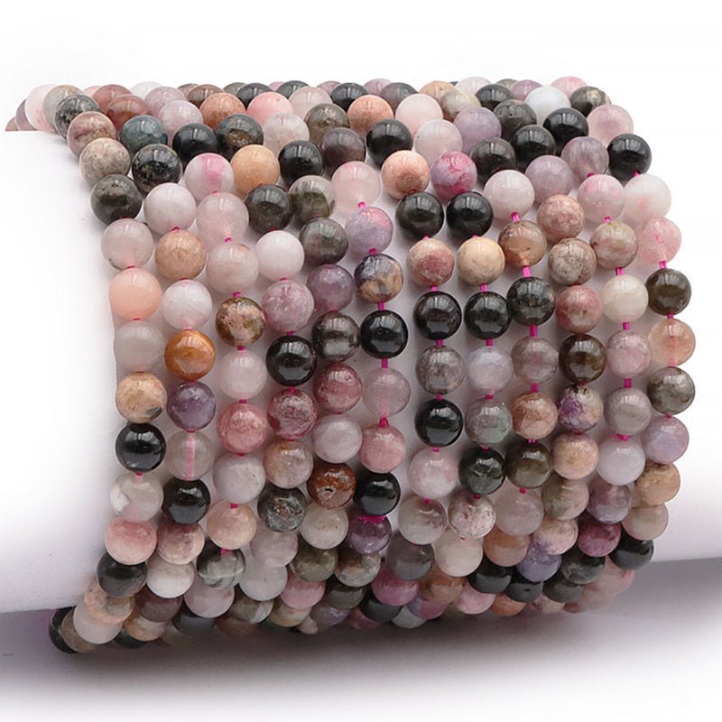 Bracelet tourmaline multicolore Brésil AA (boules 5 - 6mm) - La Boite à Cailloux