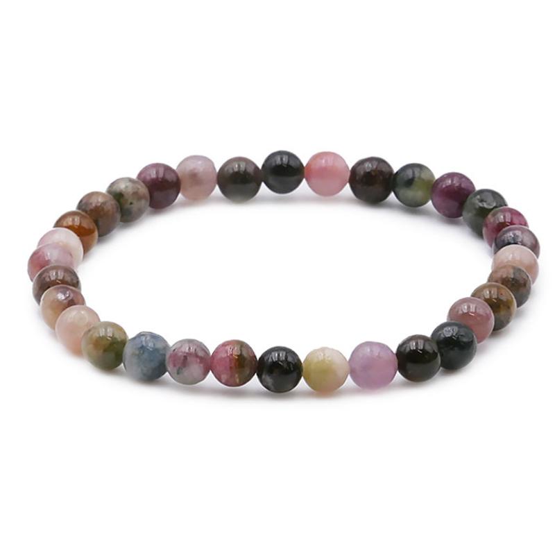 Bracelet tourmaline multicolore Brésil AA (boules 5 - 6mm) - La Boite à Cailloux
