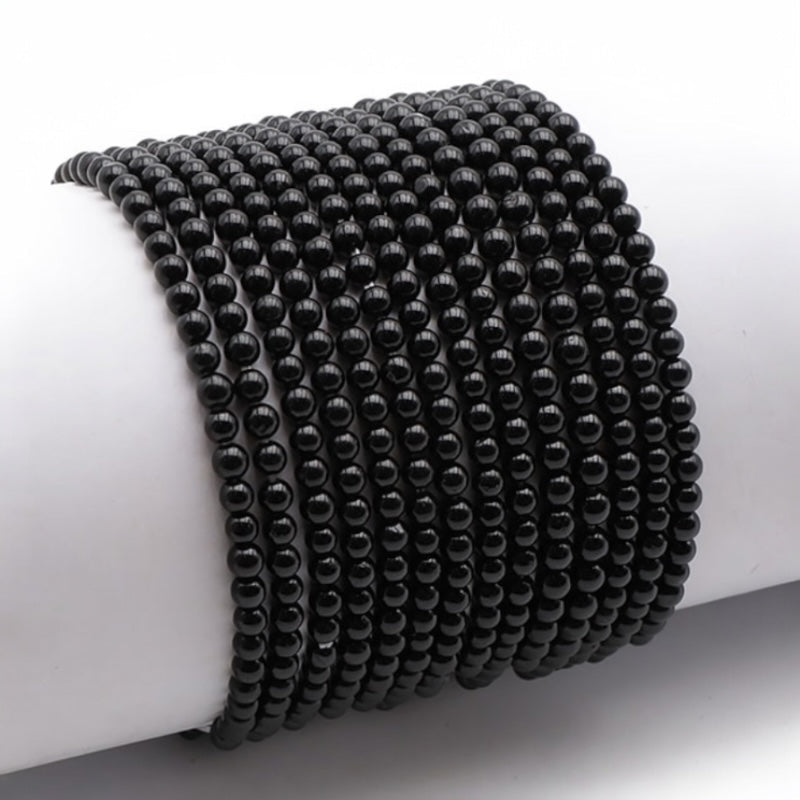 Bracelet tourmaline noire Brésil A (boules 3 - 4mm) - La Boite à Cailloux