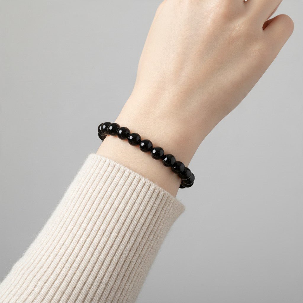Bracelet tourmaline noire Brésil A (boules 7-8mm) - La Boite à Cailloux