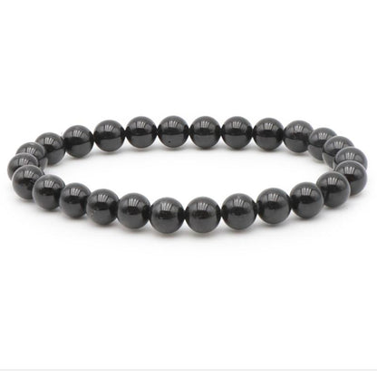 Bracelet tourmaline noire Brésil A (boules 7 - 8mm) - Taille L - La Boite à Cailloux