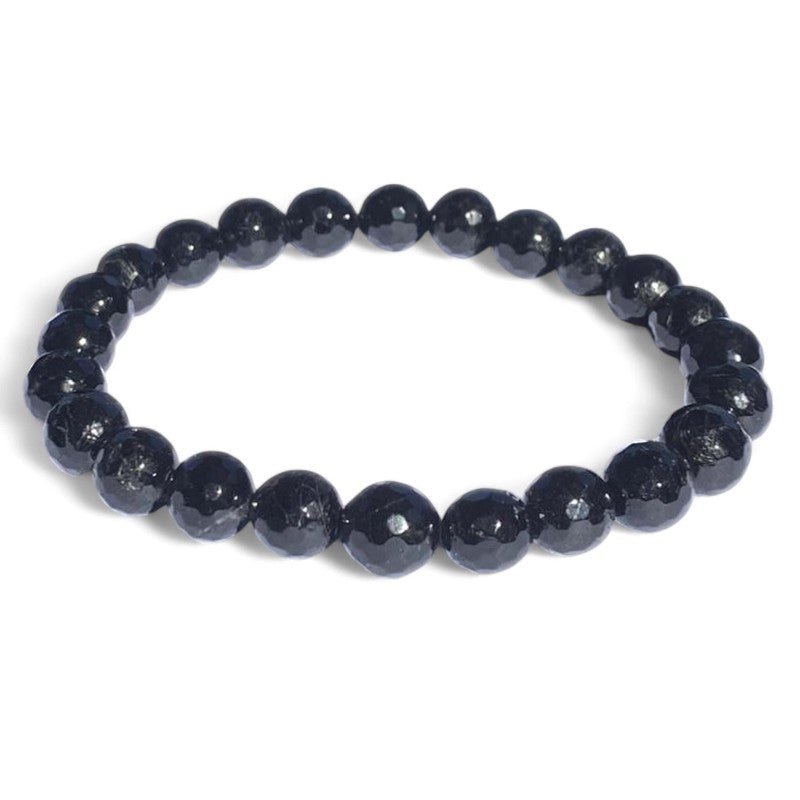 Bracelet tourmaline noire Brésil A (perles facettées 7 - 8mm) - La Boite à Cailloux