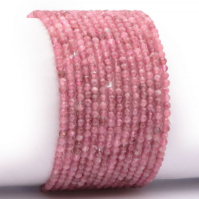 Bracelet tourmaline rose ou rubélite Brésil A (perles facettées 3 - 4mm) - La Boite à Cailloux