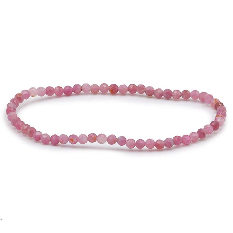 Bracelet tourmaline rose ou rubélite Brésil A (perles facettées 3 - 4mm) - La Boite à Cailloux