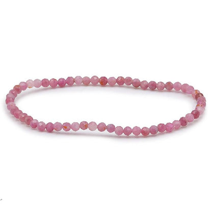 Bracelet tourmaline rose ou rubélite Brésil A (perles facettées 3 - 4mm) - La Boite à Cailloux