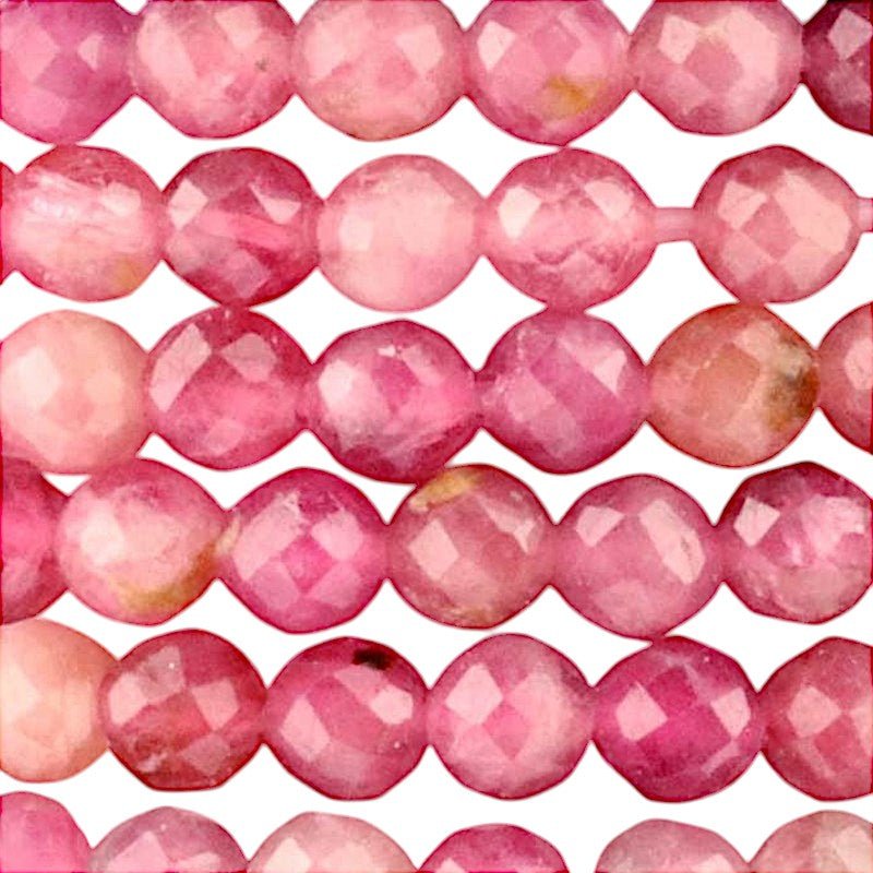 Bracelet tourmaline rose ou rubélite Brésil A (perles facettées 3 - 4mm) - La Boite à Cailloux