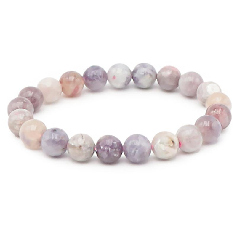 Bracelet tourmaline rose sur Eudialyte Namibie A (boules 10mm) - La Boite à Cailloux