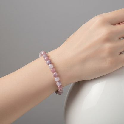 Bracelet tourmaline rose sur Eudialyte Namibie A (boules 5-6mm) - La Boite à Cailloux