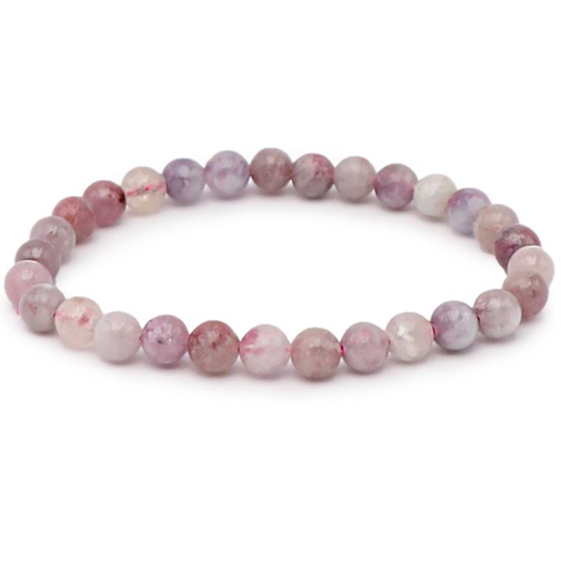 Bracelet tourmaline rose sur Eudialyte Namibie A (boules 5 - 6mm) - La Boite à Cailloux