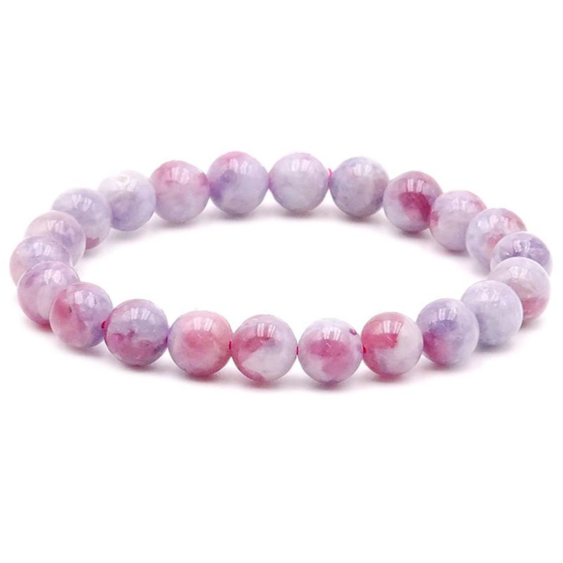 Bracelet tourmaline rose sur Eudialyte Namibie A+ (boules 7 - 8mm) - La Boite à Cailloux