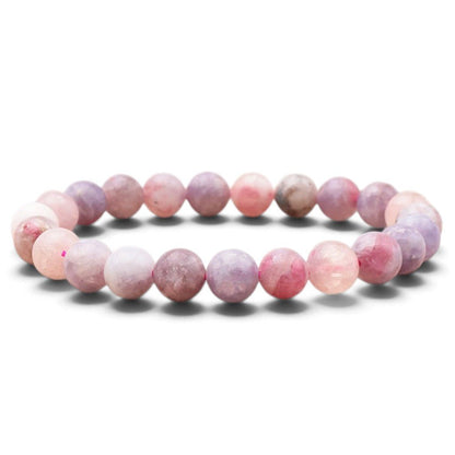 Bracelet tourmaline rose sur Eudialyte Namibie A+ (boules 7-8mm) - La Boite à Cailloux