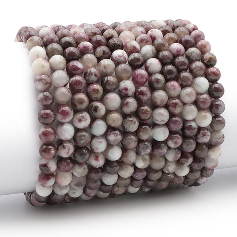 Bracelet tourmaline rose sur quartz Brésil A+ (boules 5 - 6mm) - La Boite à Cailloux