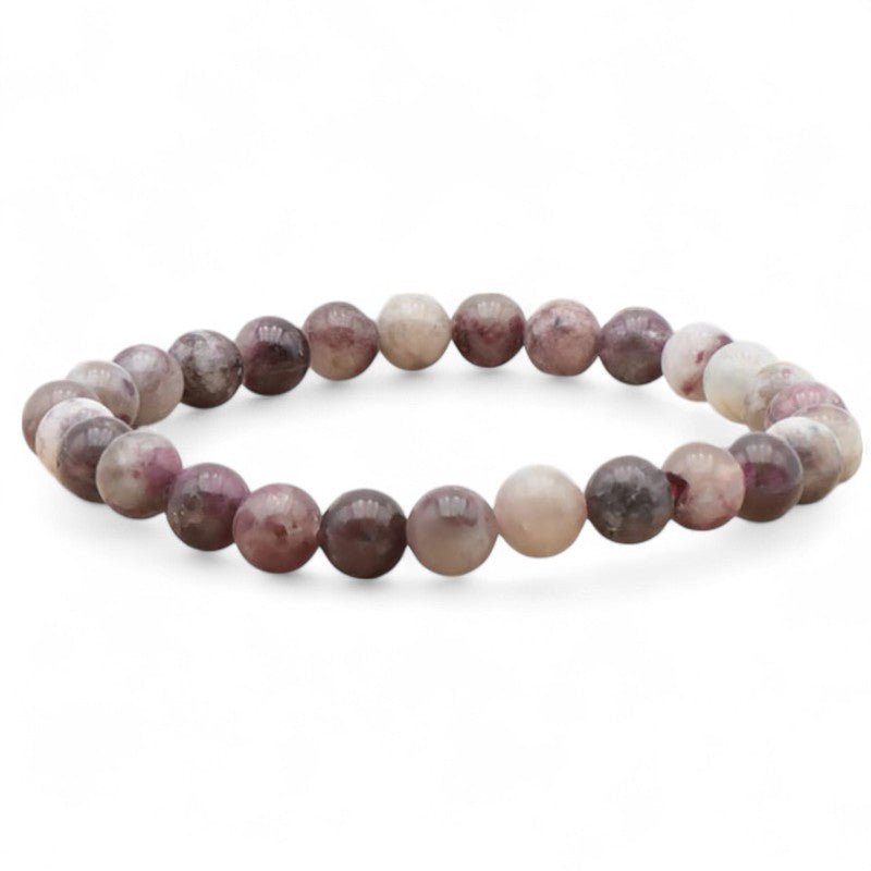 Bracelet tourmaline rose sur quartz Brésil A+ (boules 5 - 6mm) - La Boite à Cailloux