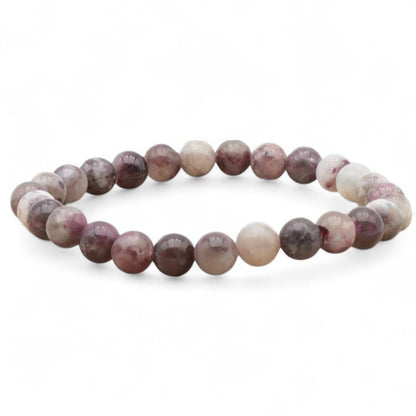 Bracelet tourmaline rose sur quartz Brésil A+ (boules 5 - 6mm) - La Boite à Cailloux