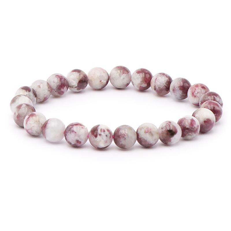 Bracelet tourmaline rose sur quartz Brésil A+ (boules 8 - 9mm) - La Boite à Cailloux