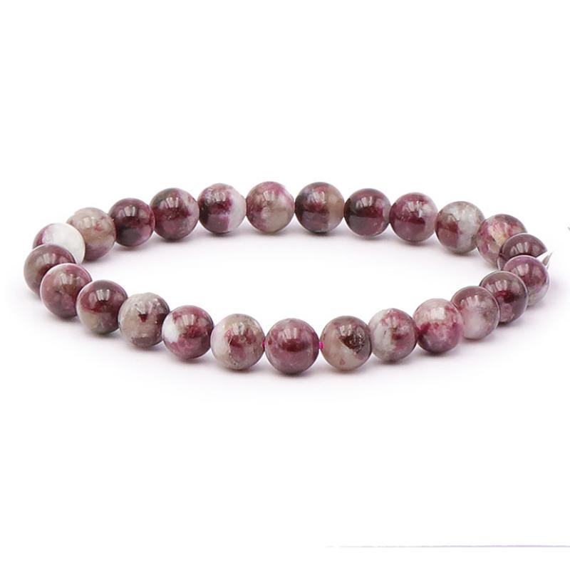 Bracelet tourmaline rose sur quartz Brésil AA (boules 7 - 8mm) - La Boite à Cailloux