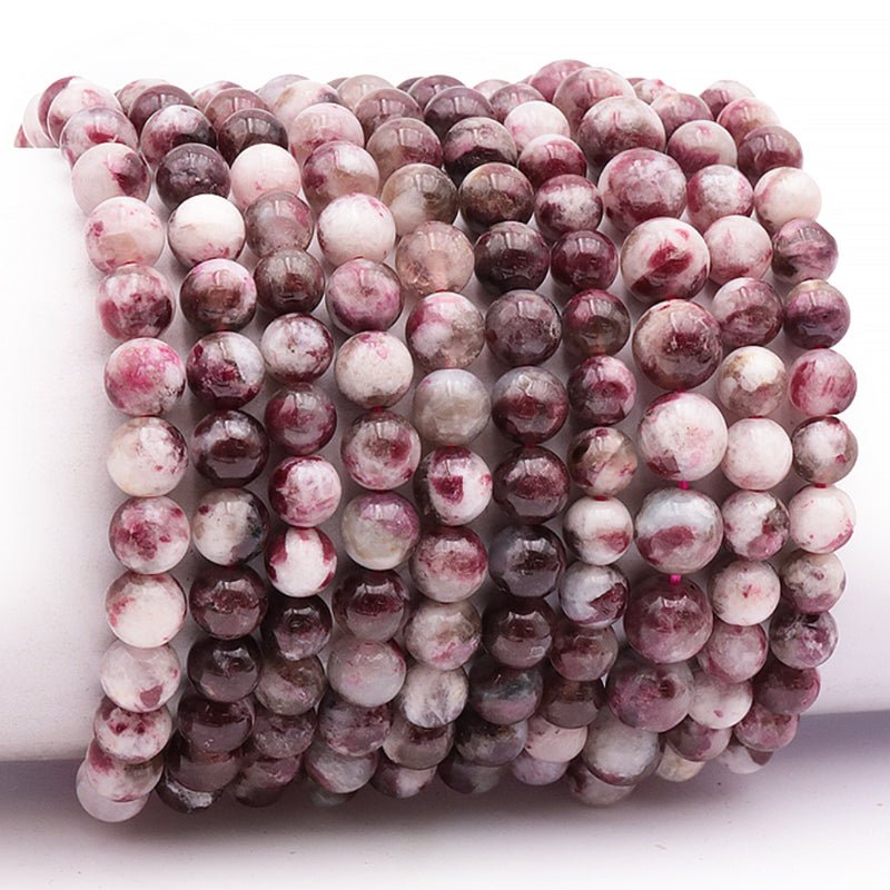 Bracelet tourmaline rose sur quartz Brésil AA (boules 7 - 8mm) - La Boite à Cailloux