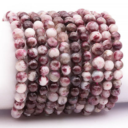 Bracelet tourmaline rose sur quartz Brésil AA (boules 7 - 8mm) - La Boite à Cailloux