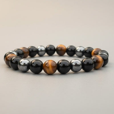 Triple protection bracelet (tiger's eye, obsidian, hematite) A (7-8mm beads)