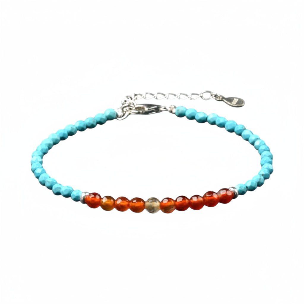 Bracelet turquenite cornaline perles facettées argent 925 - La Boite à Cailloux