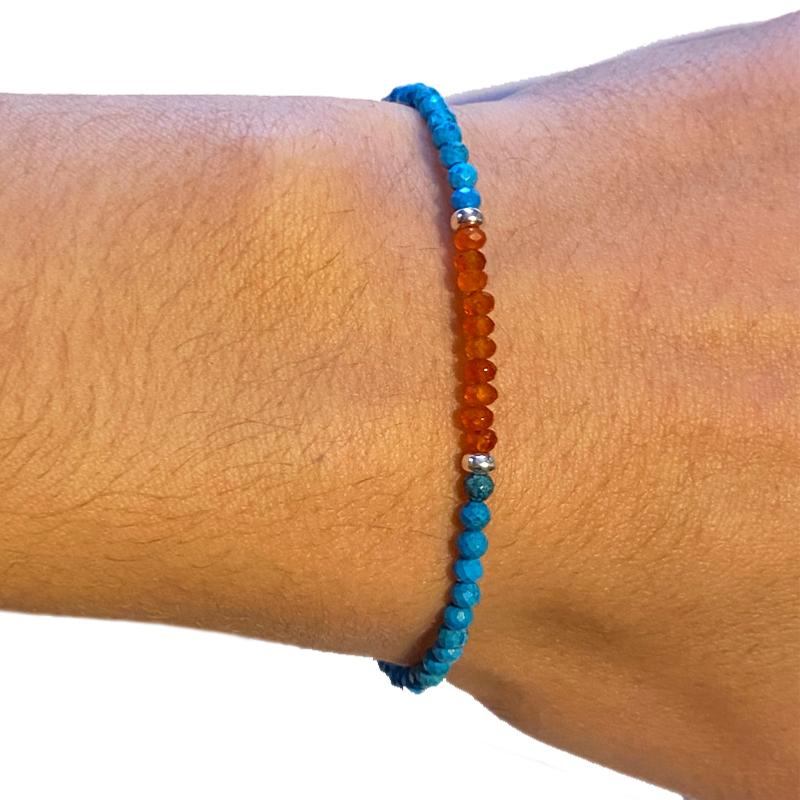 Bracelet turquenite cornaline perles facettées argent 925 - La Boite à Cailloux