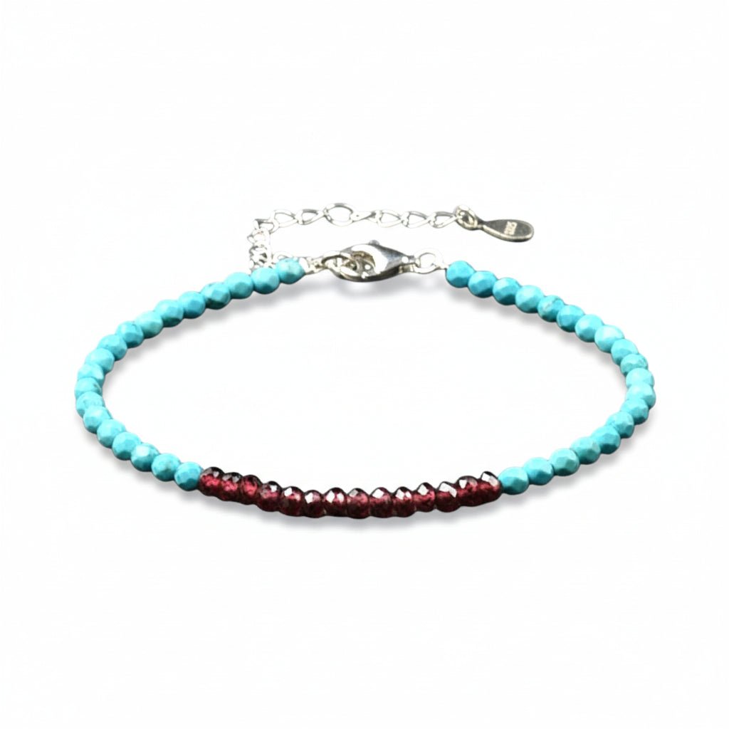 Bracelet turquenite grenat perles facettées argent 925 - La Boite à Cailloux