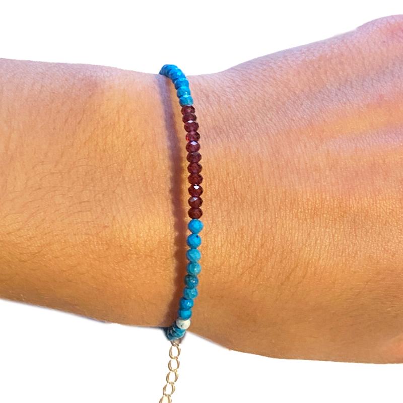 Bracelet turquenite grenat perles facettées argent 925 - La Boite à Cailloux