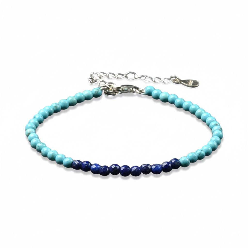 Bracelet turquenite lapis lazuli perles facettées argent 925 - La Boite à Cailloux