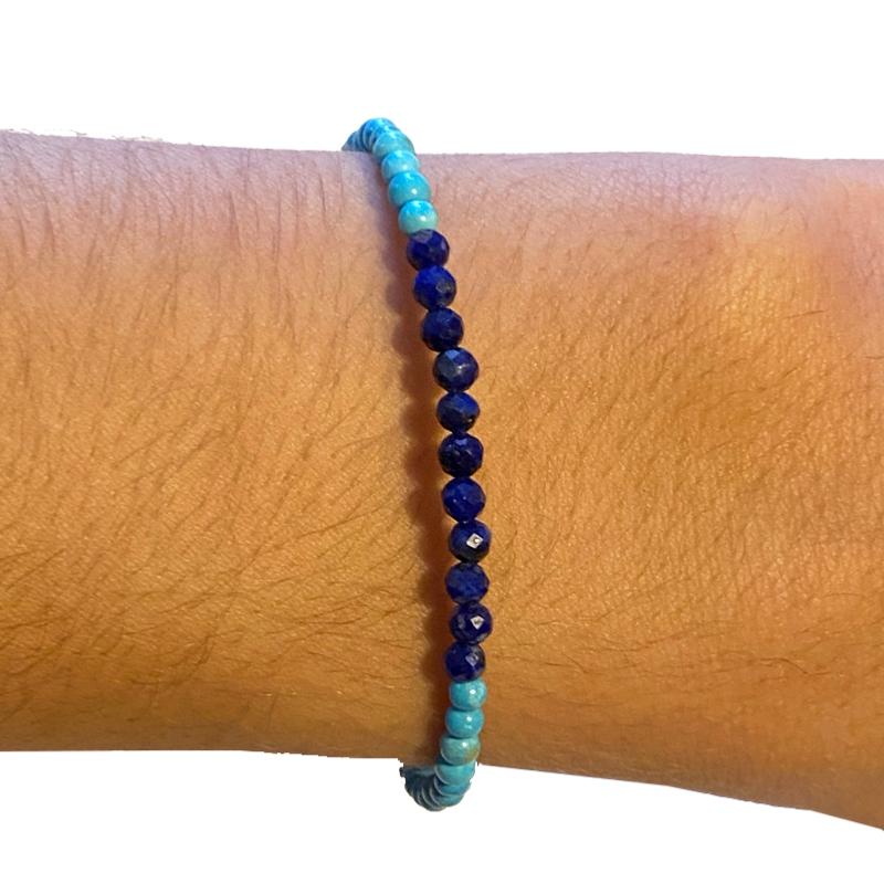 Bracelet turquenite lapis lazuli perles facettées argent 925 - La Boite à Cailloux