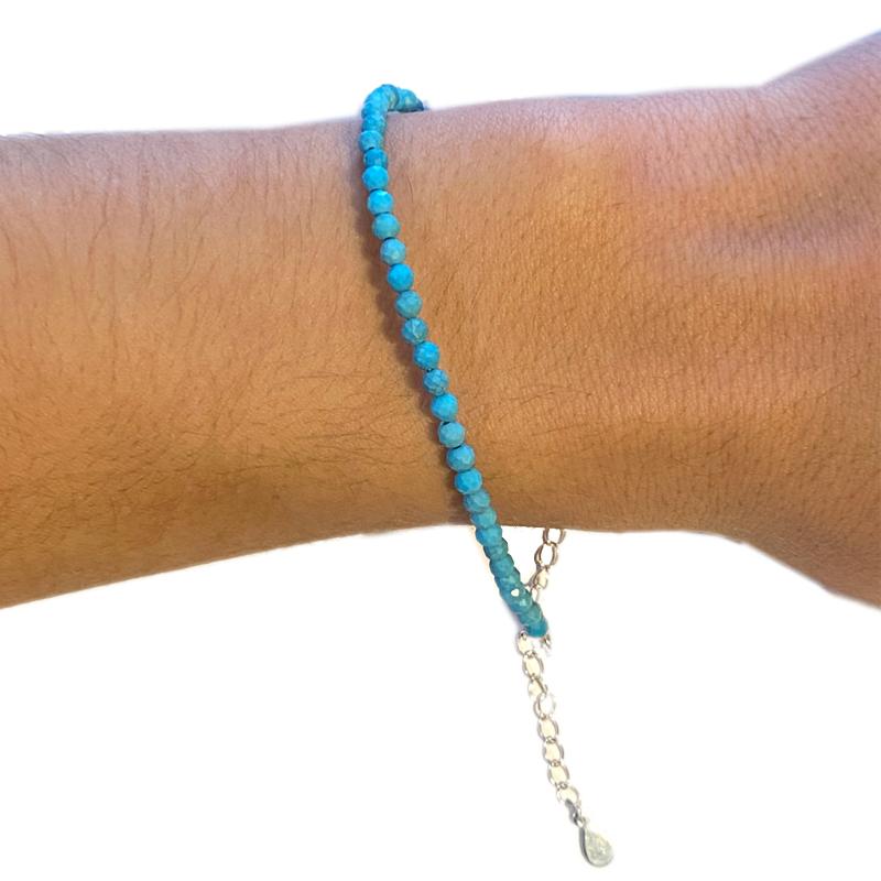 Bracelet turquenite perles facettées argent 925 - La Boite à Cailloux