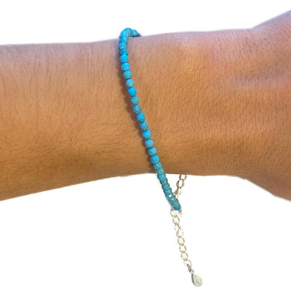Bracelet turquenite perles facettées argent 925 - La Boite à Cailloux
