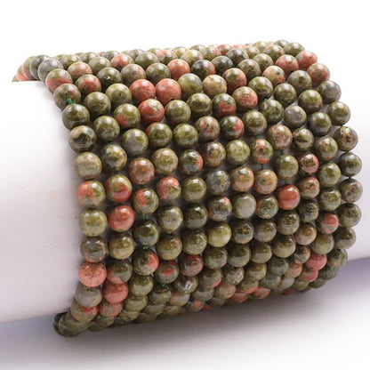 Bracelet unakite Afrique du Sud A (boules 5 - 6mm) - La Boite à Cailloux