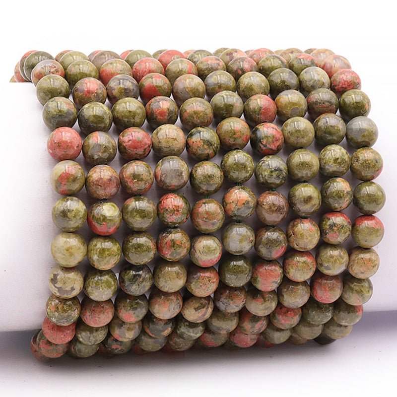 Bracelet unakite Afrique du Sud A (boules 7 - 8mm) - La Boite à Cailloux