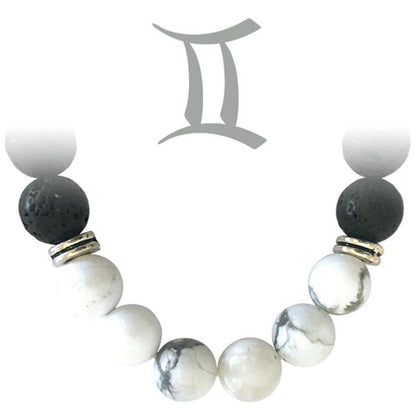 Bracelet "Zodiac" Gémeaux - Pierre de lave - Howlite Zimbabwe A (boules 8mm) - La Boite à Cailloux
