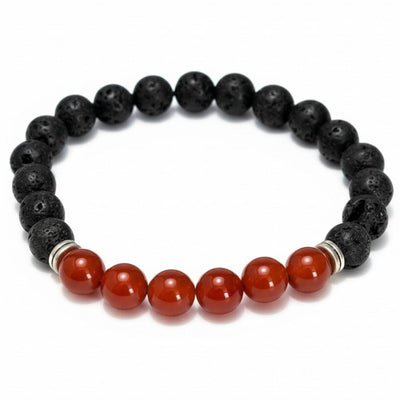 Pulsera "Zodíaco" Leo - Piedra de lava - Cornalina calentada Brasil A (bolas de 8mm)
