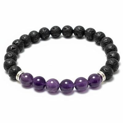 "Zodiac" Fish Bracelet - Lava Stone - Brazilian Amethyst AA (8mm beads)