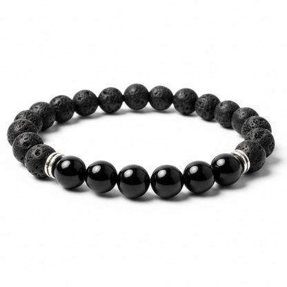 Bracelet "Zodiac" Scorpion - Pierre de lave - Onyx Brésil AA (boules 8mm) - La Boite à Cailloux