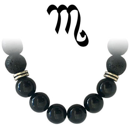 Bracelet "Zodiac" Scorpion - Pierre de lave - Onyx Brésil AA (boules 8mm) - La Boite à Cailloux