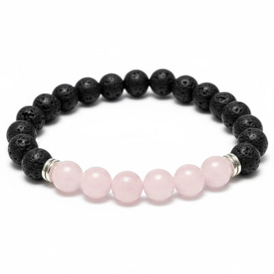 Pulsera "Zodíaco" Tauro - Piedra de lava - Cuarzo rosa Brasil AA (bolas 8mm)