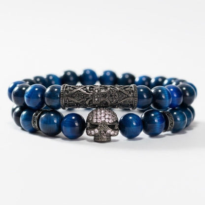 Bracelets homme œil de tigre teinté bleu Afrique du Sud AA - La Boite à Cailloux